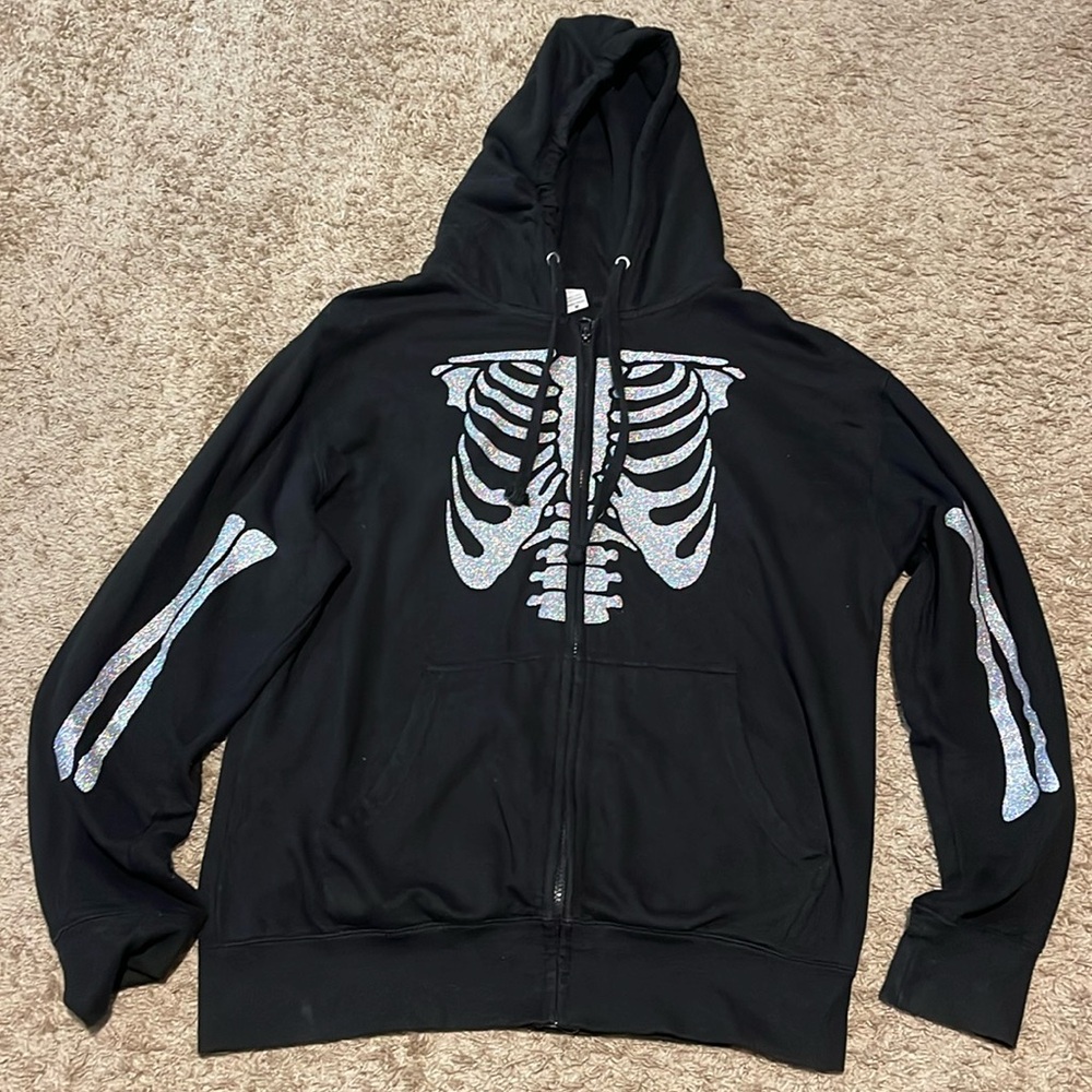 Beware Black Skull Glitter Hoodie Sweater